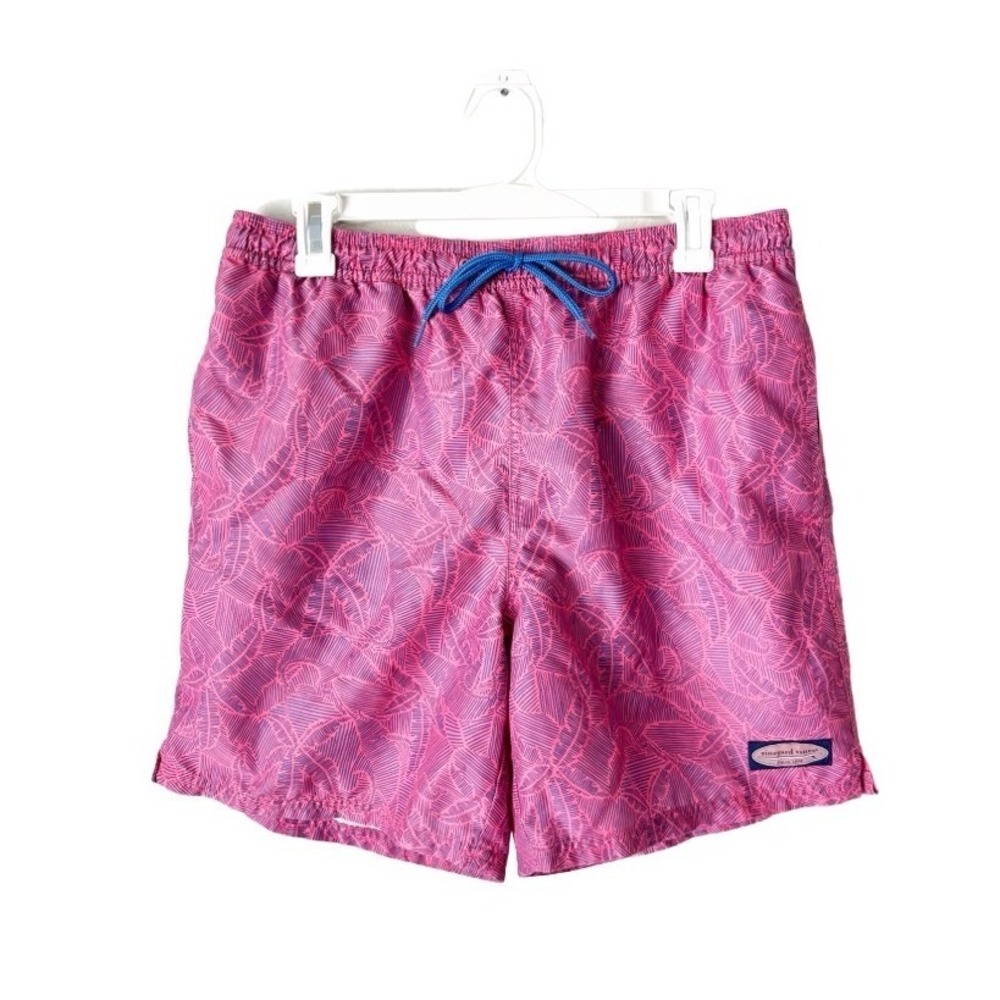 Vineyard Vines Pink Palm Leaf Print Swim Trunks Mesh Lined Size Medium‎ Preppy